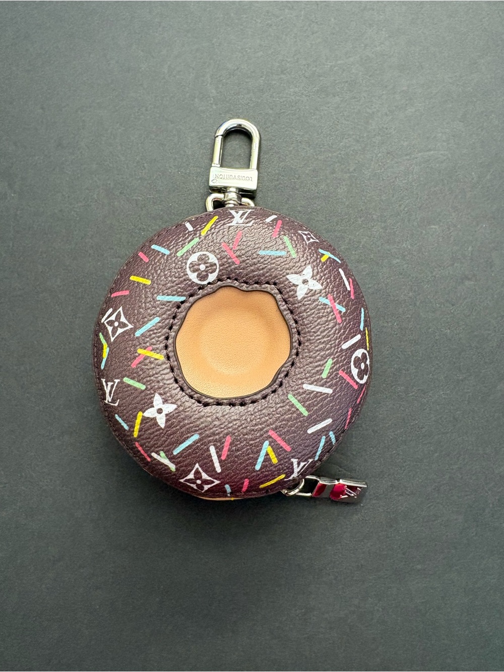 Fashion Bag Charm Keychain Chocolate Donut Design Silver Hardware